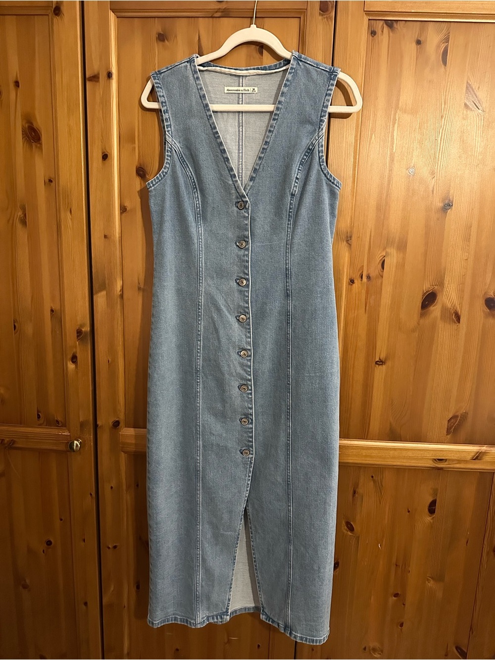Abercrombie Sleeveless Button-Front Denim Midi Dress - Light Blue
